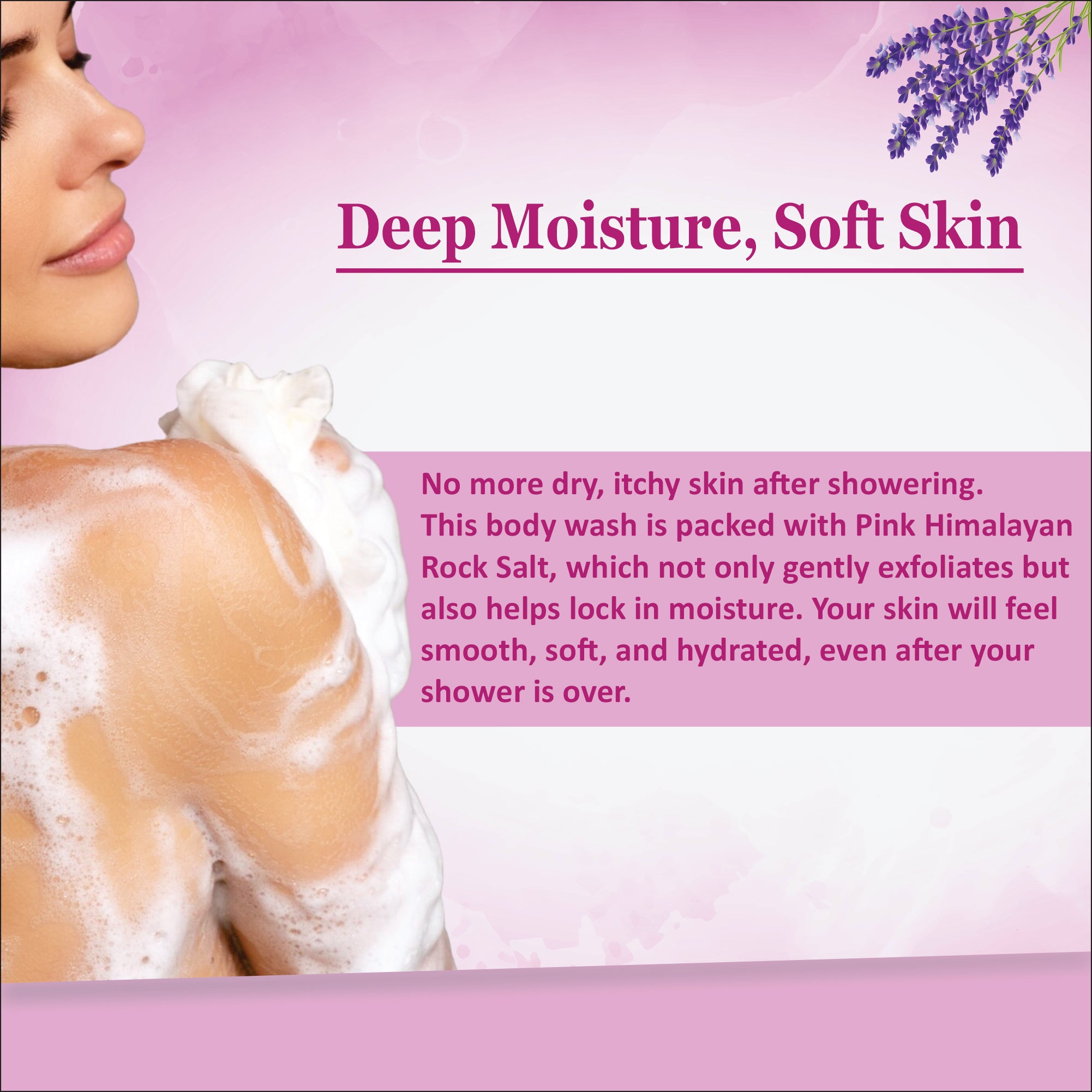 Lavender + Pink Himalayan Rock Salt Body Wash with Free Loofah | For Glowing & Nourished Skin | For All Skin Type