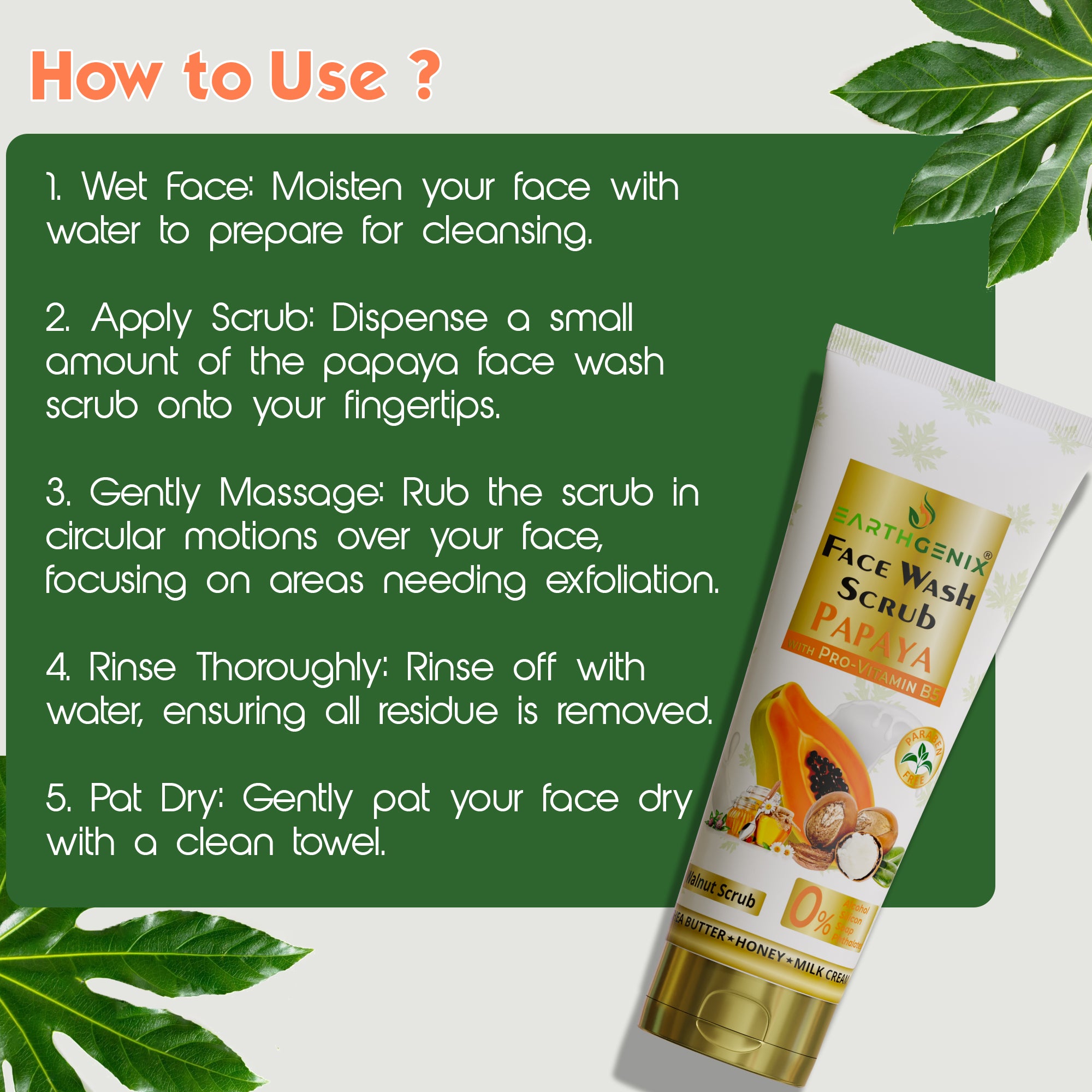 Papaya Face Wash Scrub with Pro Vitamin B5 | Enriched with Shea Butter, Honey & Milk Cream