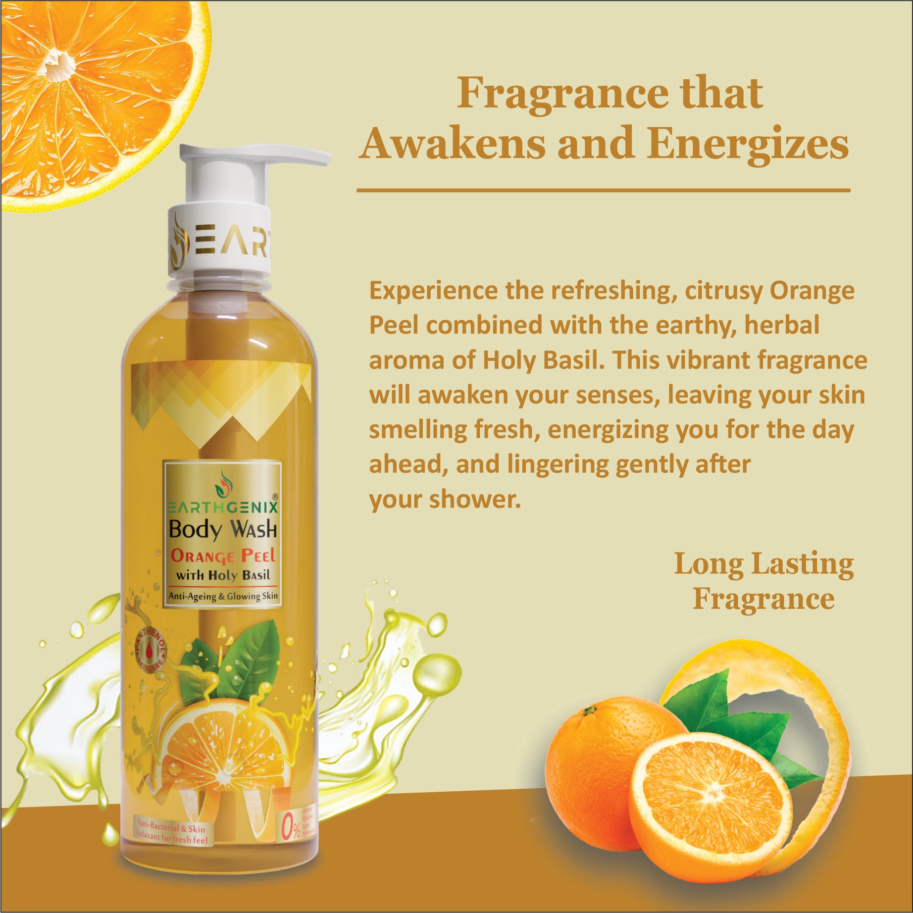 Orange Peel with Holy Basil Body Wash with Free Loofah | For Anti-Ageing & Glowing Skin | All Skin Types | For Men and Women