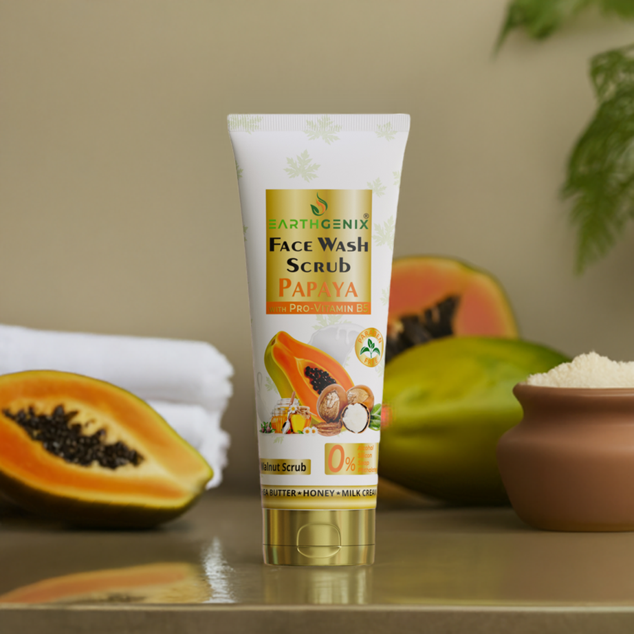 Papaya Face Wash Scrub with Pro Vitamin B5 | Enriched with Shea Butter, Honey & Milk Cream