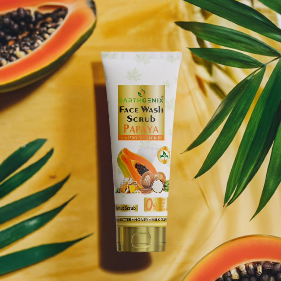 Papaya Face Wash Scrub with Pro Vitamin B5 | Enriched with Shea Butter, Honey & Milk Cream