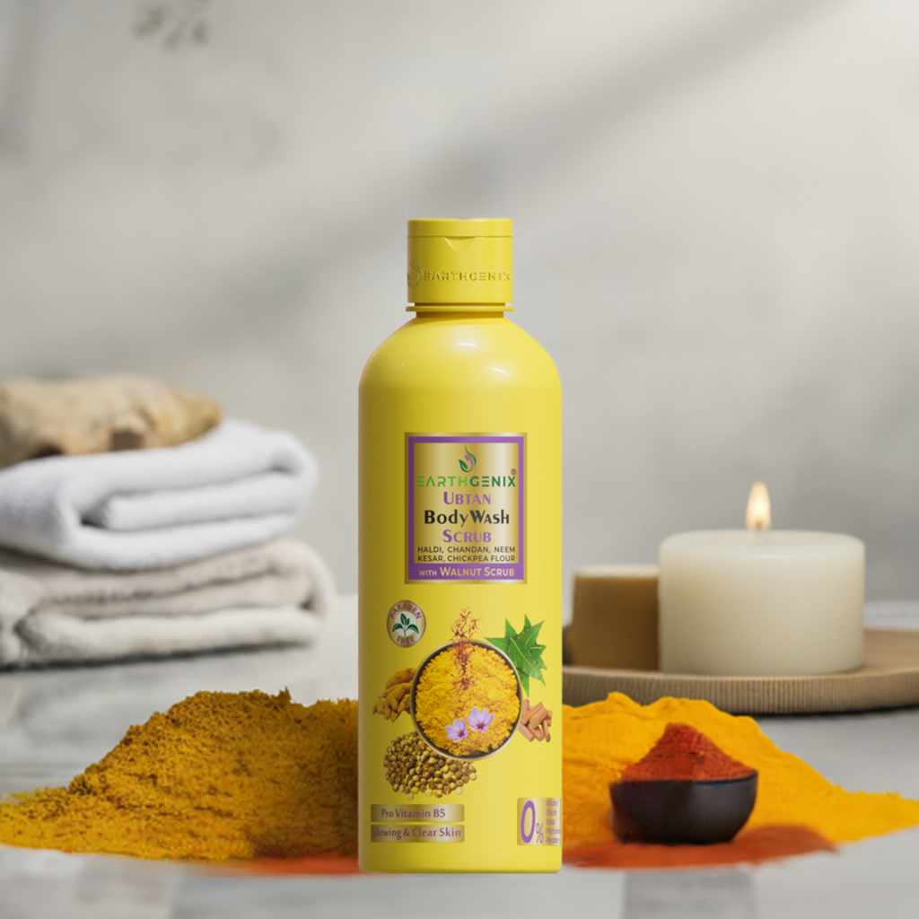 Ubtan Body Wash Scrub with Pro Vitamin B5 | Haldi, Chandan, Neem, Kesar, Chickpea flour | Walnut Scrub