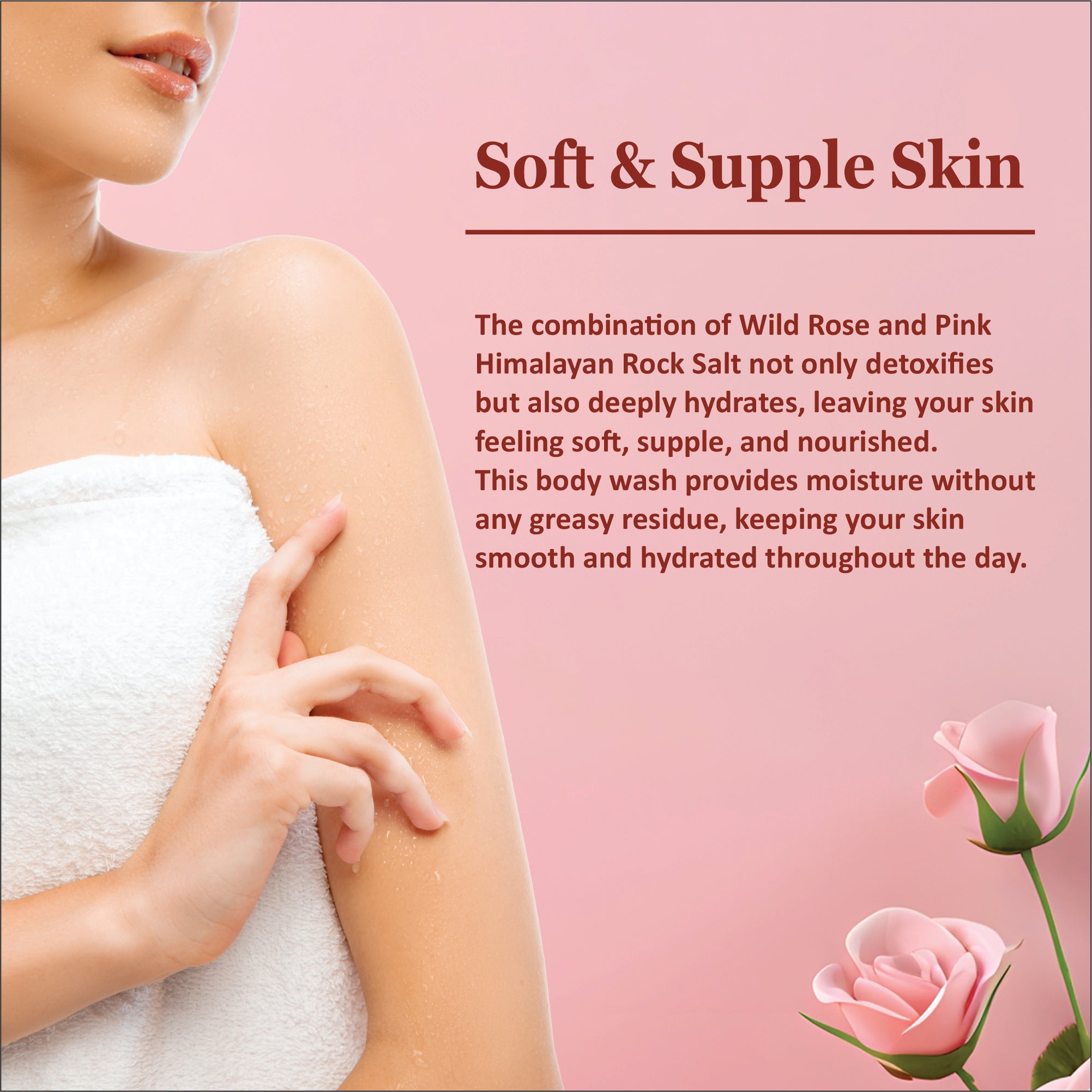 Wild Rose + Pink Himalayan Rock Salt Body Wash with Free Loofah | Detoxifies, Destress & Purifies for Soft & Supple Skin | All Skin Types | For Men and Women